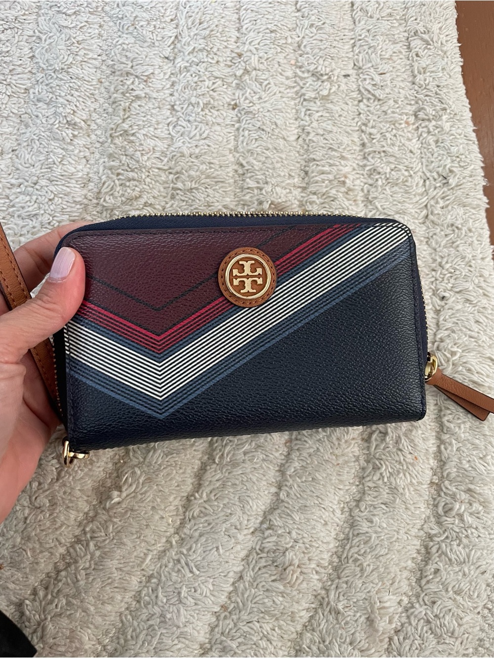 Tory Burch zip wallet, striped